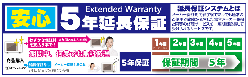  自然故障の５年間保証 販売価格250，001円～300，000円の商品に対する自然故障延長保証
