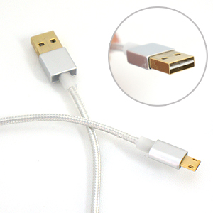 リバーシブルケーブル Libra リバーシブルmicroUSBケーブル1m 頑丈なロープタイプ！銀 シルバー
