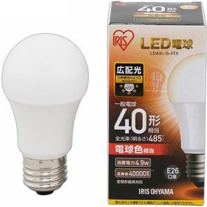 アイリスオーヤマ アイリスオーヤマ LED電球 E26 広配光 40形相当 電球色 LDA5L-G-4T5