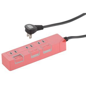 オーム電機 OHM オーム電機 個別押しボタンスイッチ付き 節電タップ 3個口 1.5m ピンク 00-1147 HS-T1147P