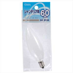 オーム電機 OHM オーム電機 LB-C2260-W シャンデリア球 60W E12 ホワイト 04-6136